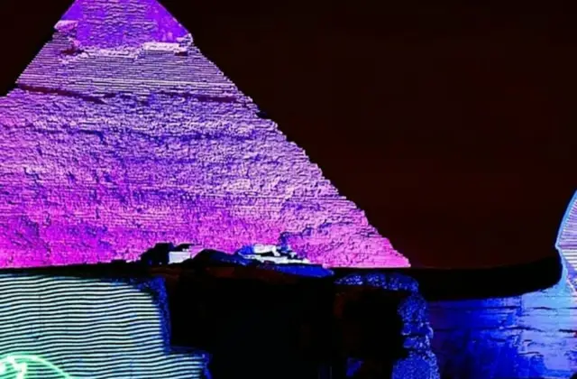Discover Ancient Egypt’s history and the myth of the Sphinx at the iconic Sound and Light Show by the Giza Pyramids in Cairo.